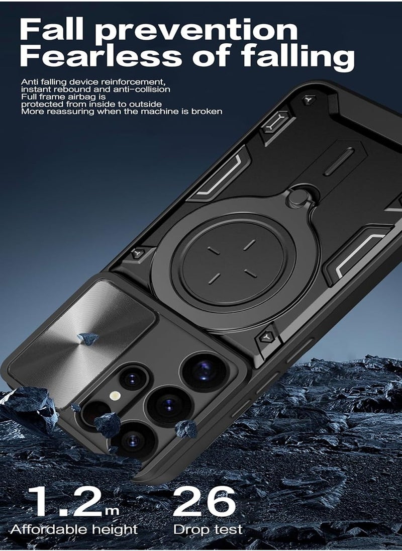 X-level - Samsung Galaxy S25 Ultra Case Cover,with Slide Camera Lens Cover,Built-in 360° Rotate Ring Kickstand,Shockproof Test,Heavy Duty Shockproof Protective Case,Black - Image 1