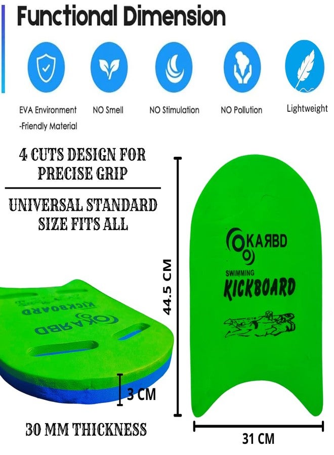 KARBD 4 Cut Swimming Kickboard Floating Board for Swimming Training Aid Exercise Equipment Pool Swim Safe Trainer Lessons Kickboards for Adults Children with 4 Holes Dual Color (Medium, Green Blue) - Image 2
