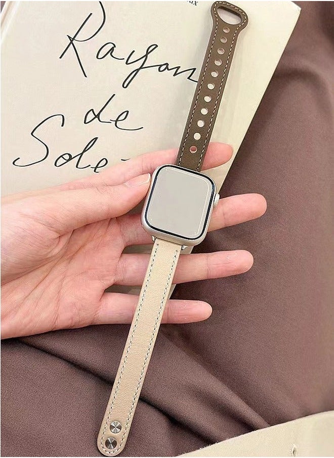 Slim Leather Bands Compatible with Apple Watch Band 38mm/40mm/41mm, Genuine Leather Wristband Thin Replacement Strap for iWatch SE Series 9/8/7/6/5/4/3/2/1 - Image 2