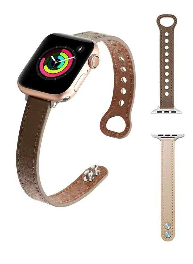 Slim Leather Bands Compatible with Apple Watch Band 38mm/40mm/41mm, Genuine Leather Wristband Thin Replacement Strap for iWatch SE Series 9/8/7/6/5/4/3/2/1 - Image 1