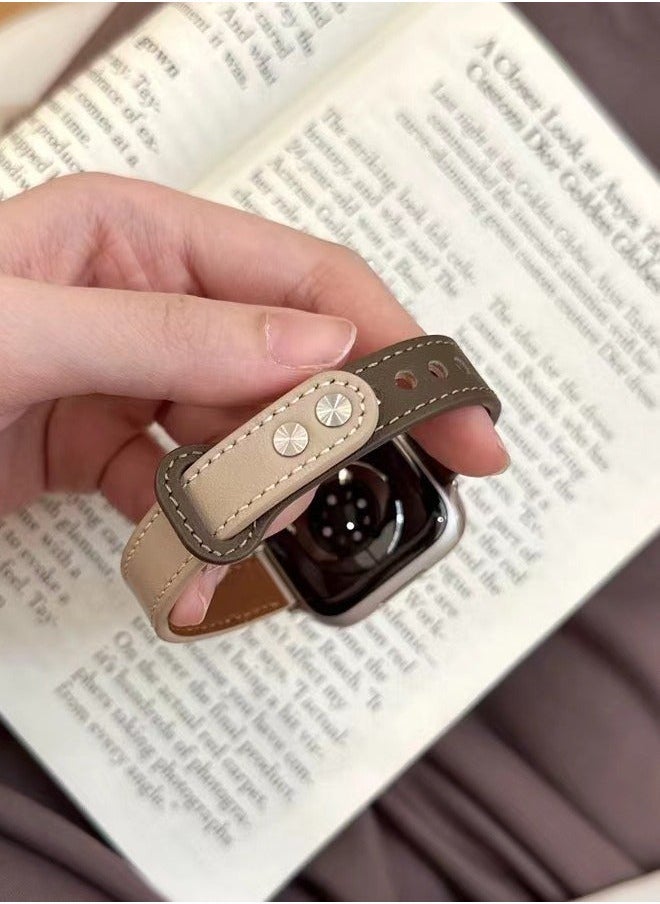 Slim Leather Bands Compatible with Apple Watch Band 38mm/40mm/41mm, Genuine Leather Wristband Thin Replacement Strap for iWatch SE Series 9/8/7/6/5/4/3/2/1 - Image 3