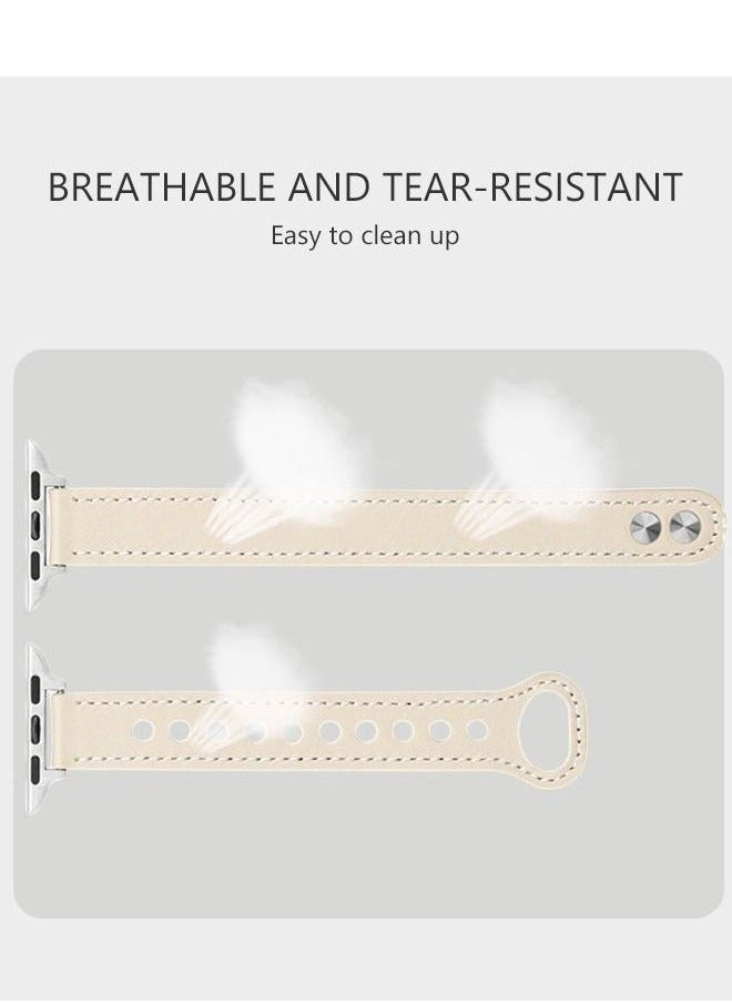 Slim Leather Bands Compatible with Apple Watch Band 38mm/40mm/41mm, Genuine Leather Wristband Thin Replacement Strap for iWatch SE Series 9/8/7/6/5/4/3/2/1 - Image 5