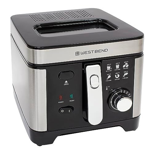 West Bend Deep Fryer with Adjustable Temperature Control Nonstick Basket Easy-View Window and Temperature Guide, Folding Handle and Locking Cover for Easy Storage, 3-Liter, Silver - Image 1