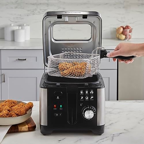 West Bend Deep Fryer with Adjustable Temperature Control Nonstick Basket Easy-View Window and Temperature Guide, Folding Handle and Locking Cover for Easy Storage, 3-Liter, Silver - Image 4