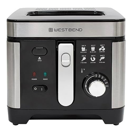 West Bend Deep Fryer with Adjustable Temperature Control Nonstick Basket Easy-View Window and Temperature Guide, Folding Handle and Locking Cover for Easy Storage, 3-Liter, Silver - Image 2