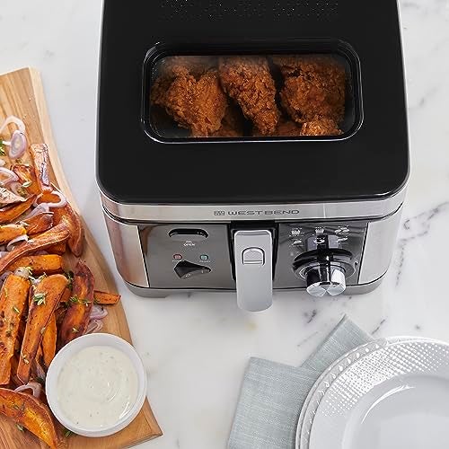 West Bend Deep Fryer with Adjustable Temperature Control Nonstick Basket Easy-View Window and Temperature Guide, Folding Handle and Locking Cover for Easy Storage, 3-Liter, Silver - Image 5