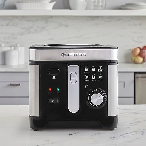 West Bend Deep Fryer with Adjustable Temperature Control Nonstick Basket Easy-View Window and Temperature Guide, Folding Handle and Locking Cover for Easy Storage, 3-Liter, Silver - Image 3
