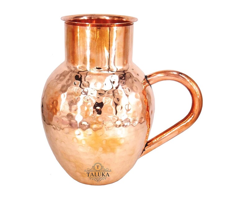 Taluka 75X3 Inch Handmade Hammered Copper Jug Pitcher 1500 Ml Storage Serving Water Jug for Good Health Benefits - Image 1