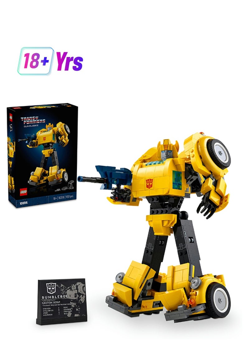 LEGO - مجموعة بناء شخصية أكشن بيليبي من أيقونات ترانسفورمرز، نموذج روبوت قابل للجمع للبالغين للبناء، يتحول إلى وضعية المركبة، هدايا للرجال، النساء، له، لها ومعجبي الخيال العلمي (950 قطعة) 10338 - Image 1