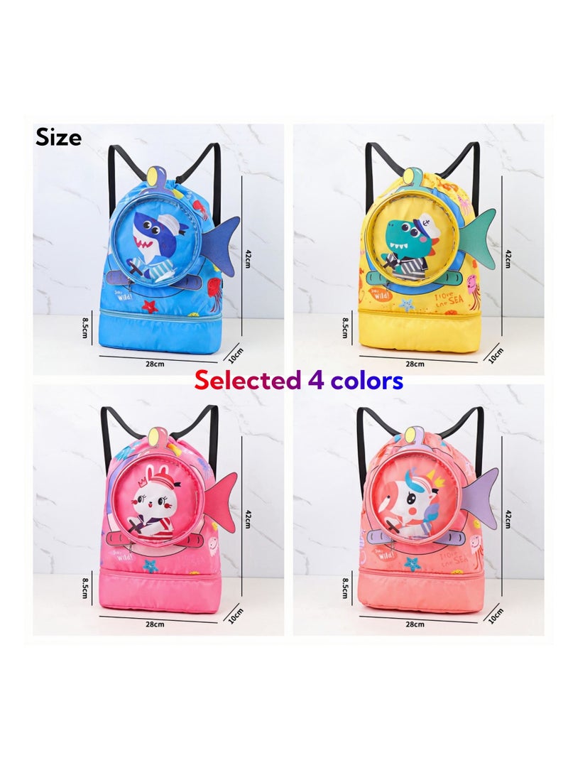 حقائب سباحة منفصلة جافة ورطبة للأطفال، حقيبة تخزين مقاومة للماء مع حجرة أحذية مستقلة للأولاد والبنات، حقيبة ظهر محمولة برباط بتصميم كرتوني للسباحة 42 × 28 × 10 سم (أرنب) - Image 2