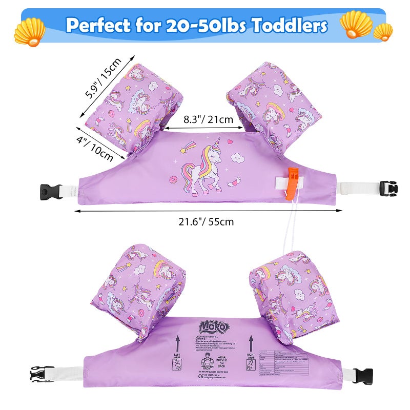 MoKo Swim Arm Band for Kids 20-30-40-50lbs, Clearance Toddler Swim Vest Cute Cartoon Swimming Wings Pool Floats Sleeve Children Water Sports Learning Swim Training Equipment, Purple & Unicorn - Image 4