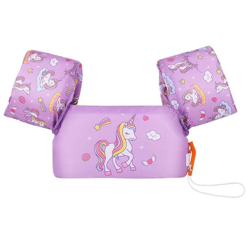 MoKo Swim Arm Band for Kids 20-30-40-50lbs, Clearance Toddler Swim Vest Cute Cartoon Swimming Wings Pool Floats Sleeve Children Water Sports Learning Swim Training Equipment, Purple & Unicorn - Image 1