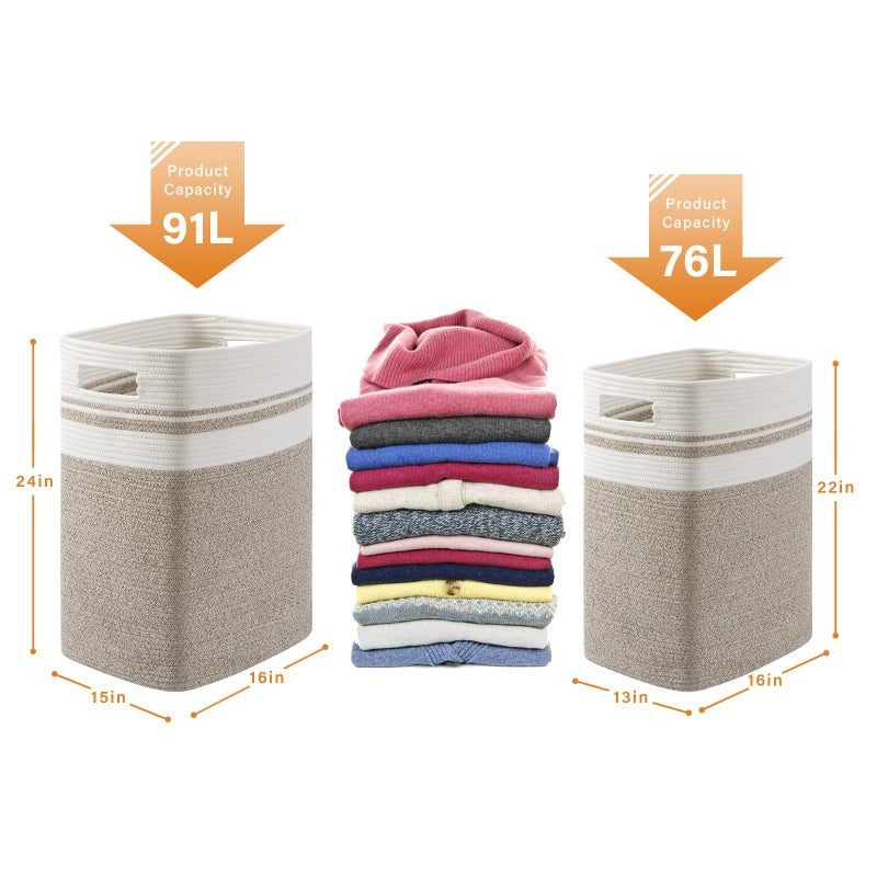 OIAHOMY 91L Laundry Hamper, XXXLarge Laundry Basket, Collapsible Cotton Rope Basket,Woven Storage Basket for Blankets,Clothes,Pillows-16x15x24-Yellow - Image 3