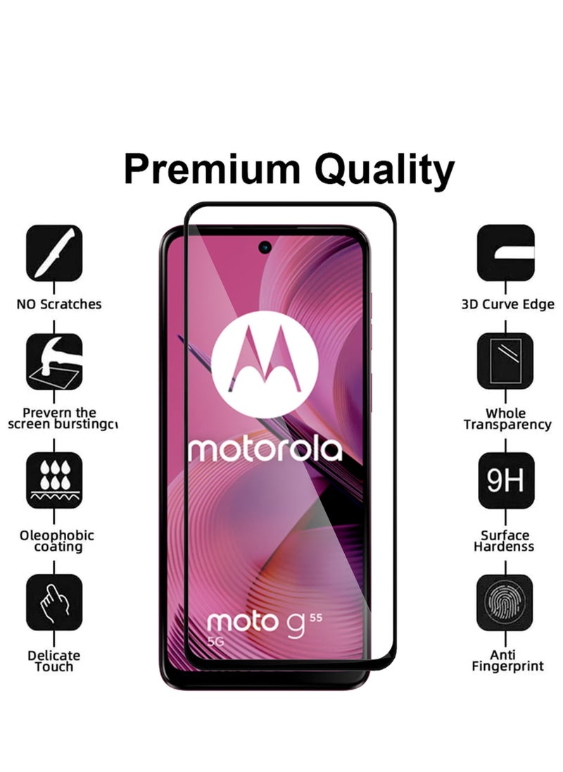For Motorola Moto G55 5G Screen Protector – Edge to Edge Tempered Glass Screen Protector, High Transparency, Delicate Touch, Smooth Arc Edges, Easy Installation