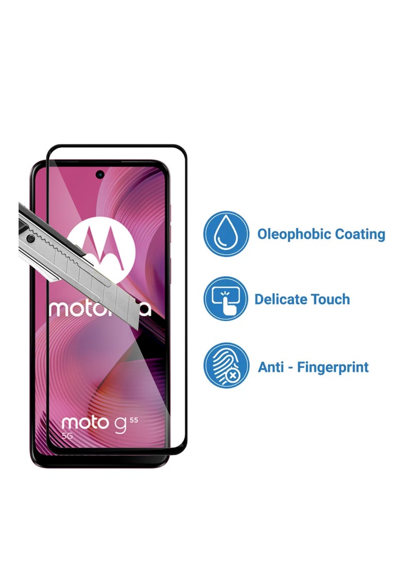 For Motorola Moto G55 5G Screen Protector – Edge to Edge Tempered Glass Screen Protector, High Transparency, Delicate Touch, Smooth Arc Edges, Easy Installation