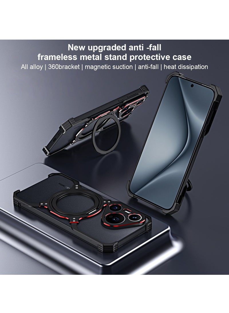 General Suitable for Huawei Pura 70 mobile phone case, metal frame rotating magnetic bracket mobile phone case  - Image 3