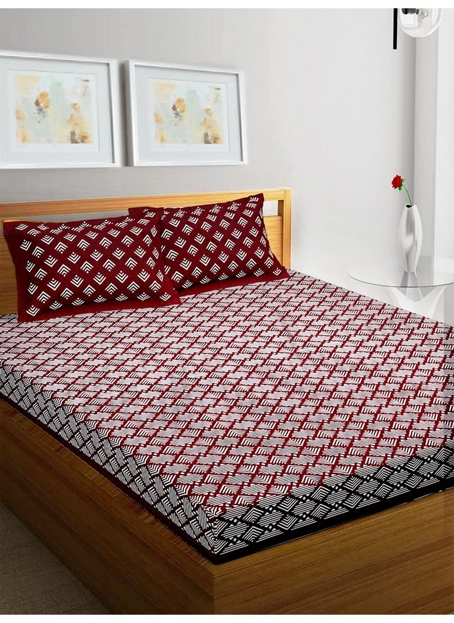 راجاستانكارت RajasthaniKart Comfort Rajasthani Jaipuri التقليدي Sanganeri Print 144 TC قطن مزدوج الحجم ملاءة سرير مع 2 غطاء وسادة (مزدوج، كستنائي)  - Image 2
