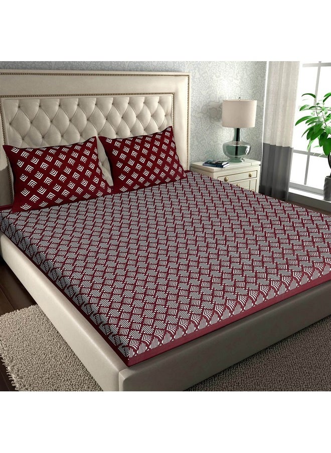 راجاستانكارت RajasthaniKart Comfort Rajasthani Jaipuri التقليدي Sanganeri Print 144 TC قطن مزدوج الحجم ملاءة سرير مع 2 غطاء وسادة (مزدوج، كستنائي)  - Image 1