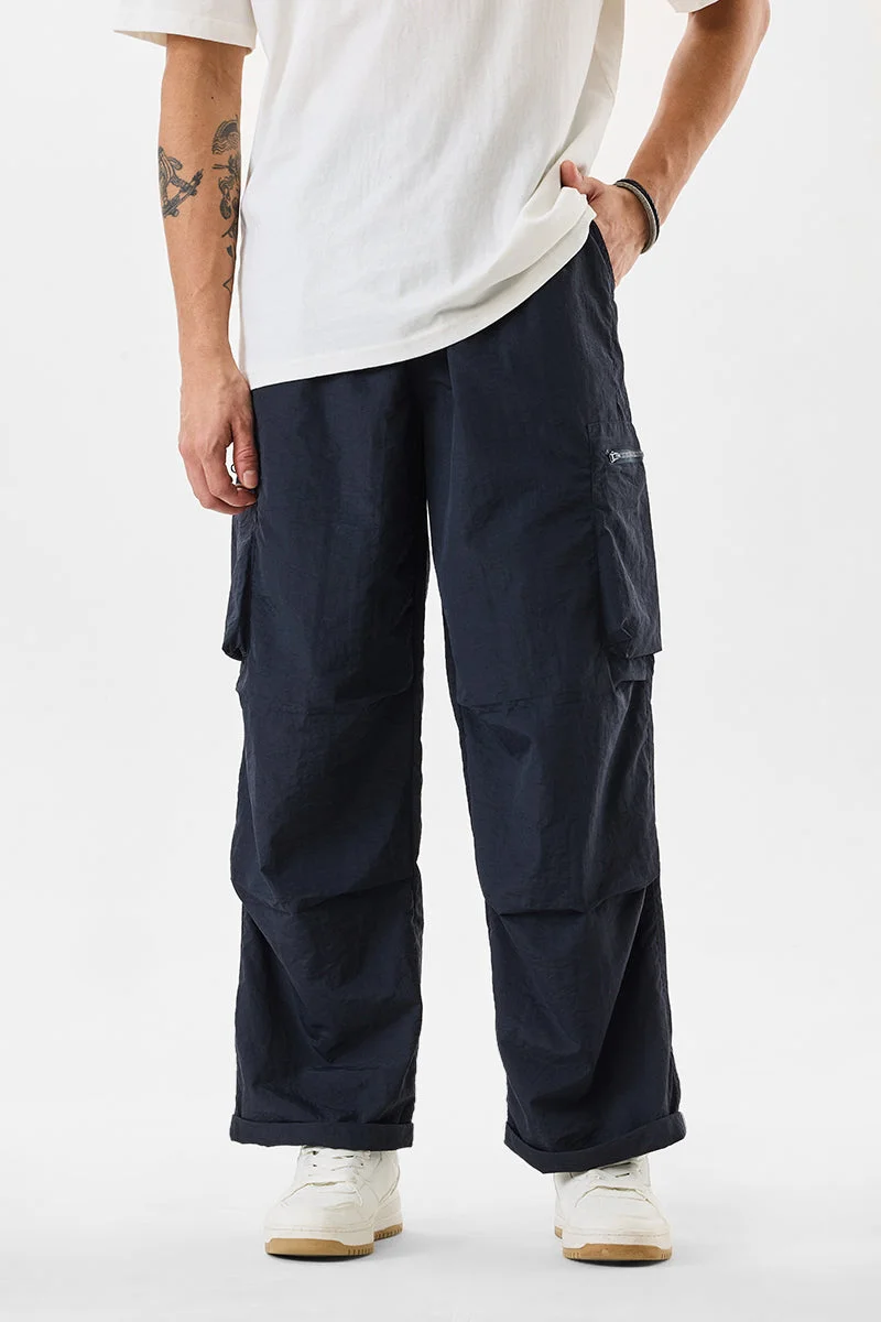سنيتش Navy Blue Solid Loose Fit Streetwear Cargo