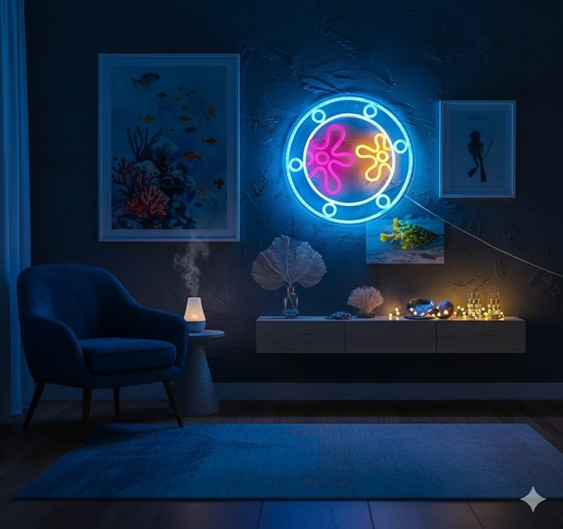 manimo Ocean World Porthole Neon Lights, LED Under Sea Porthole Neon Signs for Wall Decor,USB Night Light for Game Room Bedroom Birthday Wedding Party Gifts(13.3 * 13.3in) - Image 3