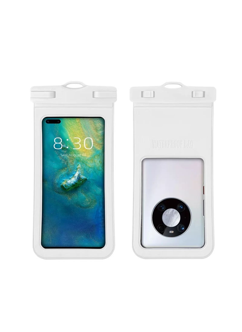 CityRiya-Long 2Pcs Waterproof Phone Pouch Set,Touch-Sensitive Underwater Dry Bag, IPX8 Certified Universal Phone Protector for Phones up to 7.2'' - Perfect for Swimming, Diving, Beach, Hot Spring, Water Park, Cruise, Snorkeling, Boating, Rafting & Water Sports Adventures(D15-1,White)  - Image 1