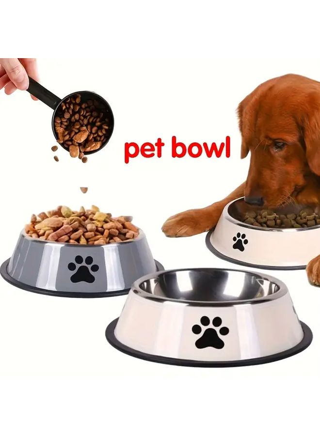 2 PCS Stainless Steel Slow Feeder Dog Bowl Set Large And Small Non Slip Pet Food And Water Dishes With Tip Paw Print Base Heavy Duty Easy Clean Bowls For Puppies Dogs Wet Dry Food Gray 6 3 Inch And 8 66 Inch - Image 2