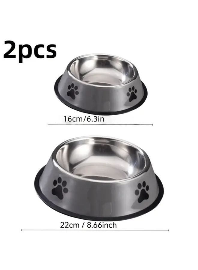 2 PCS Stainless Steel Slow Feeder Dog Bowl Set Large And Small Non Slip Pet Food And Water Dishes With Tip Paw Print Base Heavy Duty Easy Clean Bowls For Puppies Dogs Wet Dry Food Gray 6 3 Inch And 8 66 Inch - Image 5