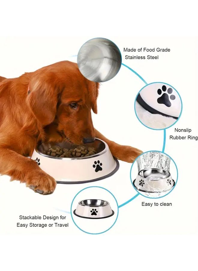 2 PCS Stainless Steel Slow Feeder Dog Bowl Set Large And Small Non Slip Pet Food And Water Dishes With Tip Paw Print Base Heavy Duty Easy Clean Bowls For Puppies Dogs Wet Dry Food Gray 6 3 Inch And 8 66 Inch - Image 4