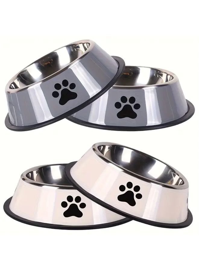2 PCS Stainless Steel Slow Feeder Dog Bowl Set Large And Small Non Slip Pet Food And Water Dishes With Tip Paw Print Base Heavy Duty Easy Clean Bowls For Puppies Dogs Wet Dry Food Gray 6 3 Inch And 8 66 Inch - Image 3