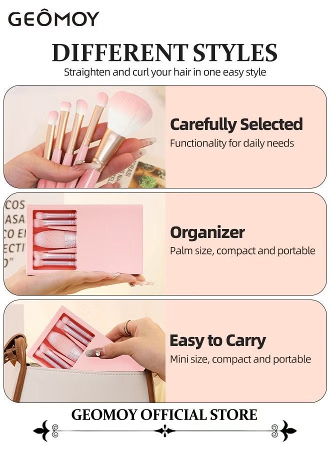 Geomoy Travel Size 5pcs Makeup Brushes Set Easy-Taken Mini Makeup Brush Set with Case & Mirror Small Complete Function Cosmetic Brushes Kit With 6pcs Triangle Powder Puff - Image 4