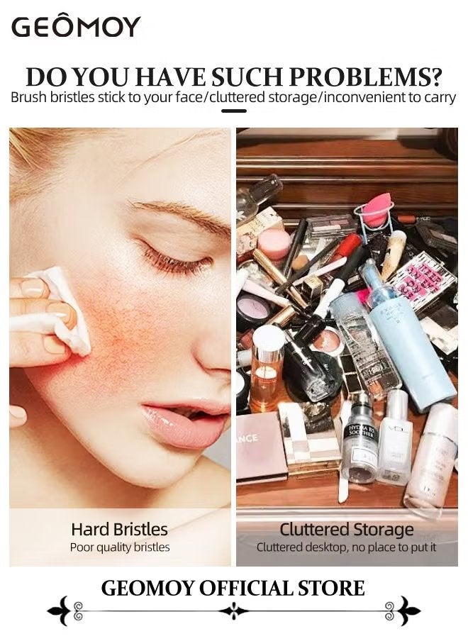 Geomoy Travel Size 5pcs Makeup Brushes Set Easy-Taken Mini Makeup Brush Set with Case & Mirror Small Complete Function Cosmetic Brushes Kit With 6pcs Triangle Powder Puff - Image 3