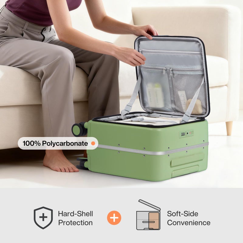 mixi 17x14x9 Carry On Luggage Underseat PC Hard Shell Suitcase Top Opening Aluminum Frame Travel Suitcases with Wheels, Avocado Green - Image 4