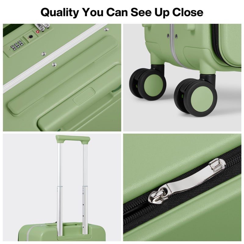mixi 17x14x9 Carry On Luggage Underseat PC Hard Shell Suitcase Top Opening Aluminum Frame Travel Suitcases with Wheels, Avocado Green - Image 5