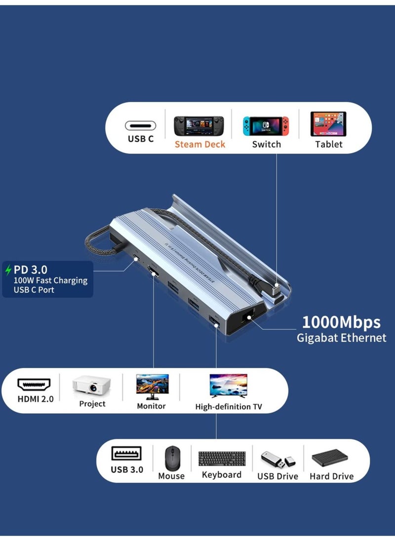 6-in-1 Hub Steam Deck Dock with HDMI 2.0 4K@60Hz
