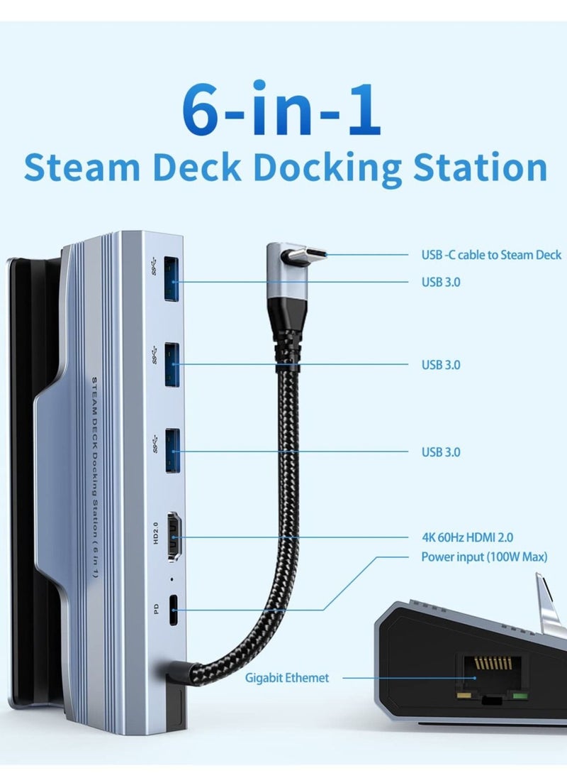 6-in-1 Hub Steam Deck Dock with HDMI 2.0 4K@60Hz