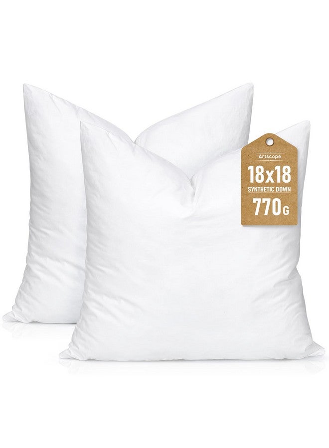 Artscope Artscope Synthetic Down Pillow Insert, 18x18 Down Alternative Throw Pillow Insert. Ultra Soft Fluffy Sleeping Pillow with 100% Cotton Cover, Decorative Pillows Set of 2-White.  - Image 1