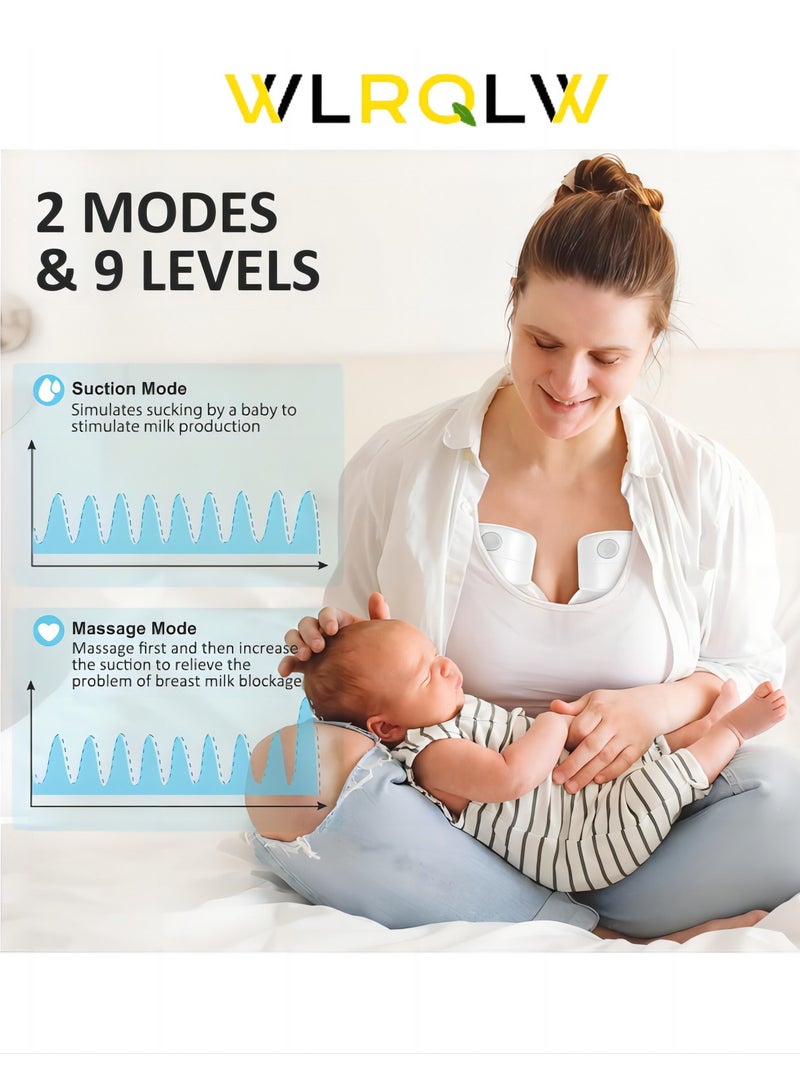 WLRQLW Hands-Free Wearable Electric Breast Pump With LCD Display, 9 Levels And 2 Rechargeable Modes And Massage Mode - Image 4