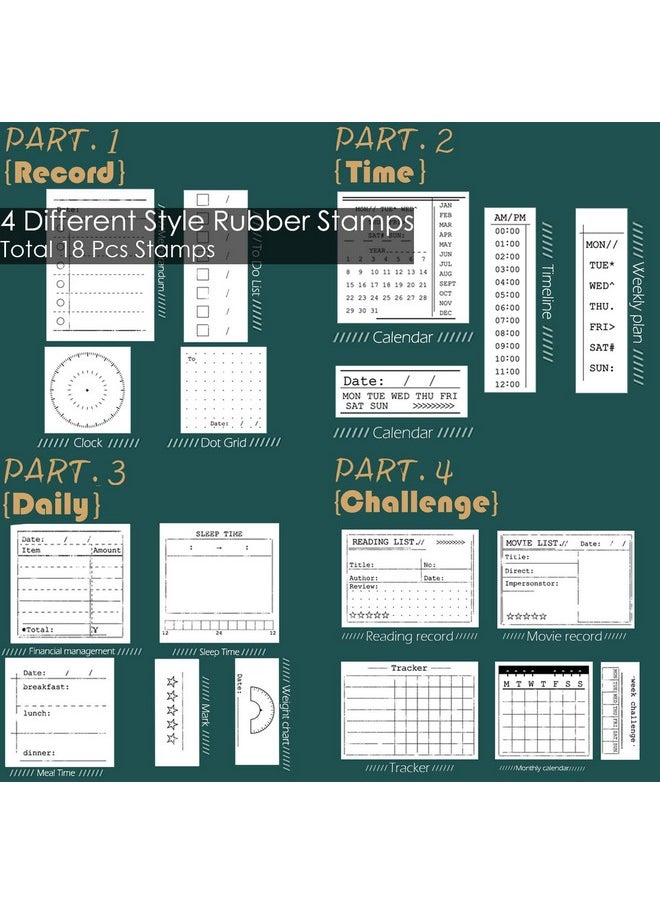 18 Pcs Journal Stamps W/Ink Pad 4 Set Bujo Stamp Calendar Planner Stencil For Journal Diy To Do List Tasks Month Week Dates Organizer Scrapbooking Craft Enhance And Simplify Your Planner