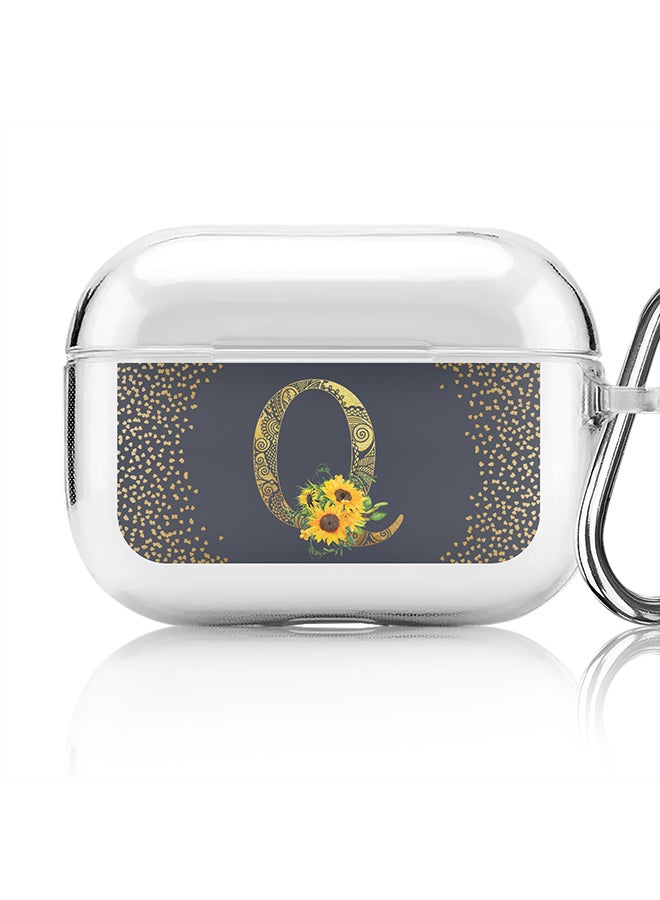 Stylizedd Classic Clear printed Case for Apple AirPods Pro 2nd Generation Thin Transparent Cover - Custom Monogram Initial Letter Mandala Floral Pattern Alphabet - Q (Grey ) - Image 1