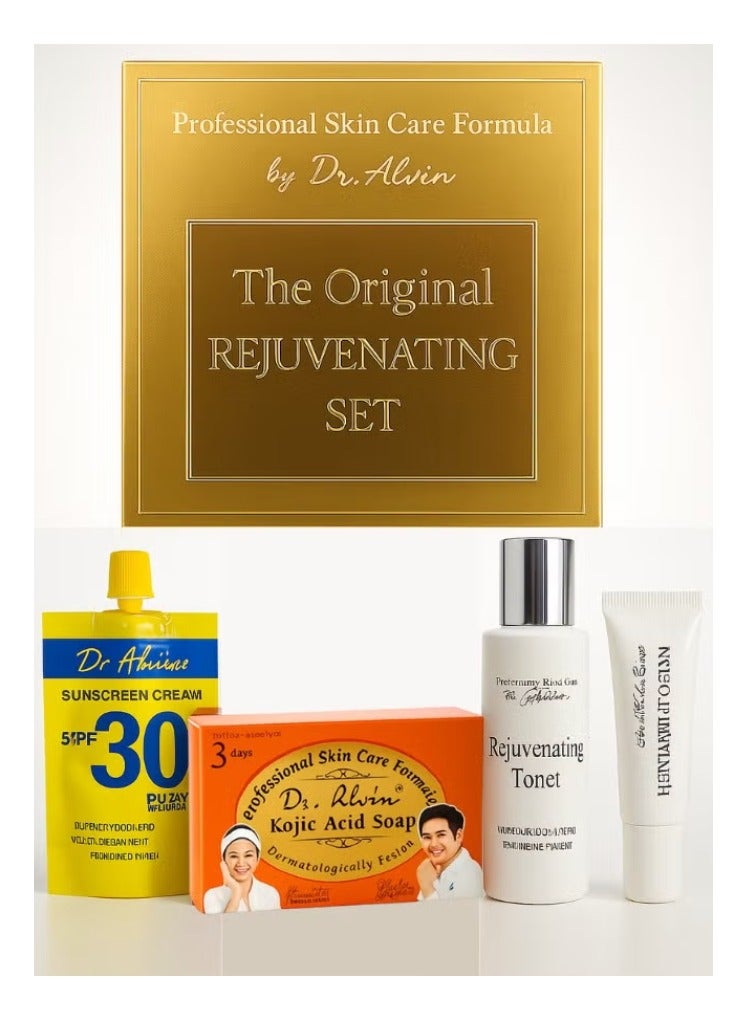 Dr. Alvin The Original Rejuvenating Set for Face and Skin Care Includes Soap Toner Sunscreen and Cream 4 in 1 Whitening and Anti Acne