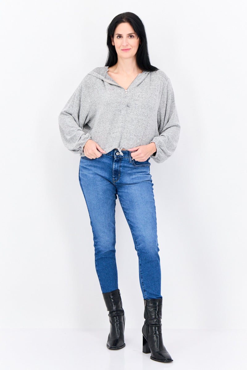 BRAVE SOUL Women Hooded Long Sleeve Heather Crop Sweatshirt, Grey - Image 4