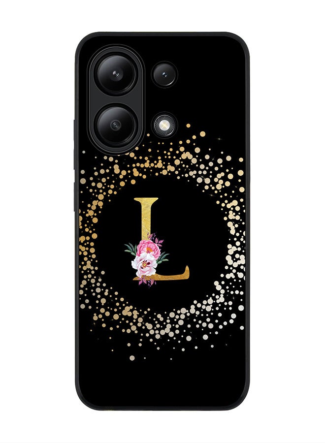 Stylizedd Rugged Black edge case for Xiaomi Redmi Note 13 4G, Slim fit Cover Custom Monogram Initial Letter Floral Pattern Alphabet - L ( Black ) - Image 1