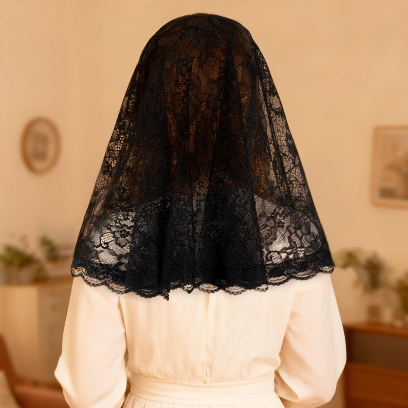 DOCILA Lace Head Covering Scarf For Women, D-Shaped Black Veil For Church Prayer Funeral Mourning, Hair Bandana Wrap Scarves - Image 4
