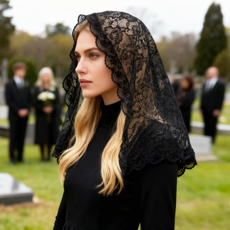 DOCILA Lace Head Covering Scarf For Women, D-Shaped Black Veil For Church Prayer Funeral Mourning, Hair Bandana Wrap Scarves - Image 3