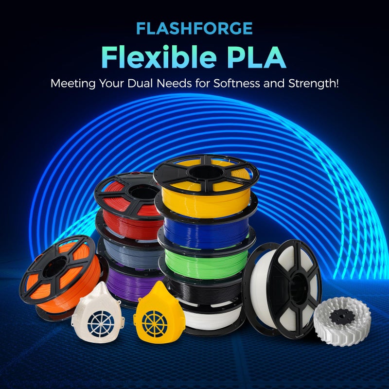Flashforge PLA Flexible 1.75 mm 3D Printer Filament, 3D Printing Filaments 1kg Spool-Dimensional Accuracy +/- 0.02mm, Environmental Friendliness, no Smoke and no Odor (Green, PLA Flexible) - Image 2