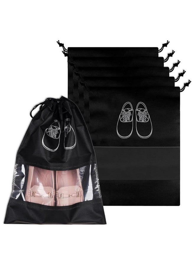 Travel Shoe Bag, Portable Waterproof Shoe Bag for Gym, Travel, Dust-Proof Space-Saving Storage Bag with Rope for Men and Women, Black, Portable and Lightweight (Pack 6)  - Image 1