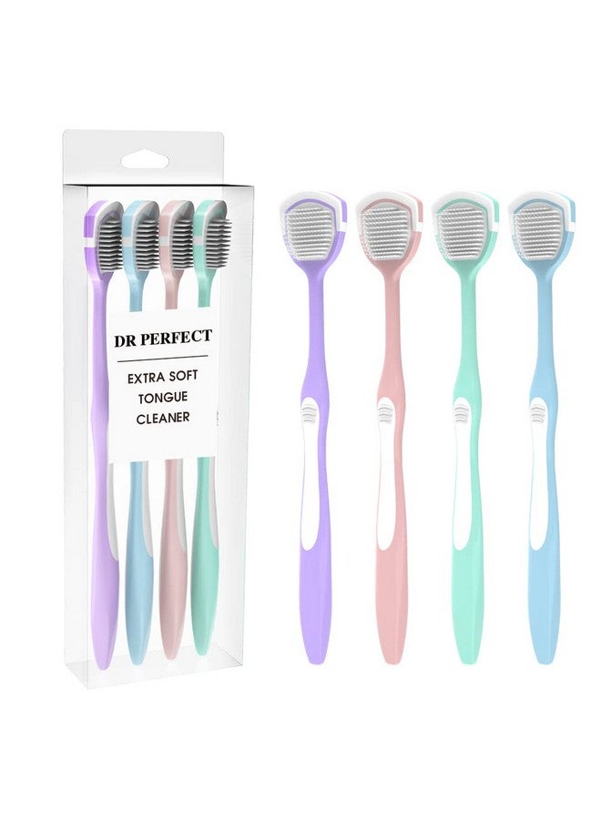 DR PERFECT Soft Tongue Brush Scraper Cleaner Helps Fight Bad Breath Clean Your Tongue Without Hurt Pack Of 4 (GREEN PURPLE BLUE PINK) - Image 1