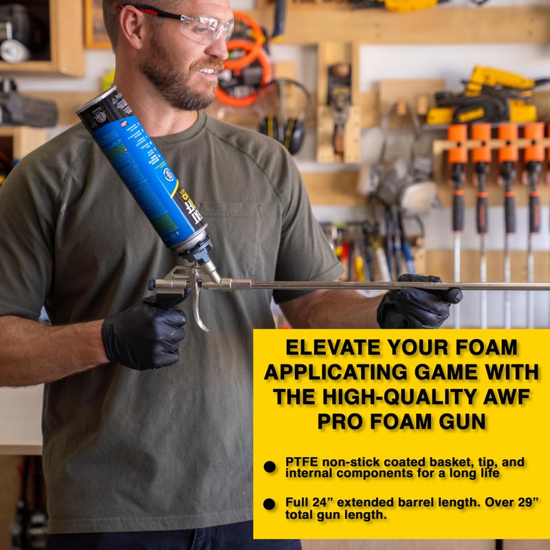 AWF PRO Spray Foam Gun, 2' Long Nozzle, PTFE Non Stick Basket, High Precision Foam Insulation Gun with One Hand Adjustment - Image 3