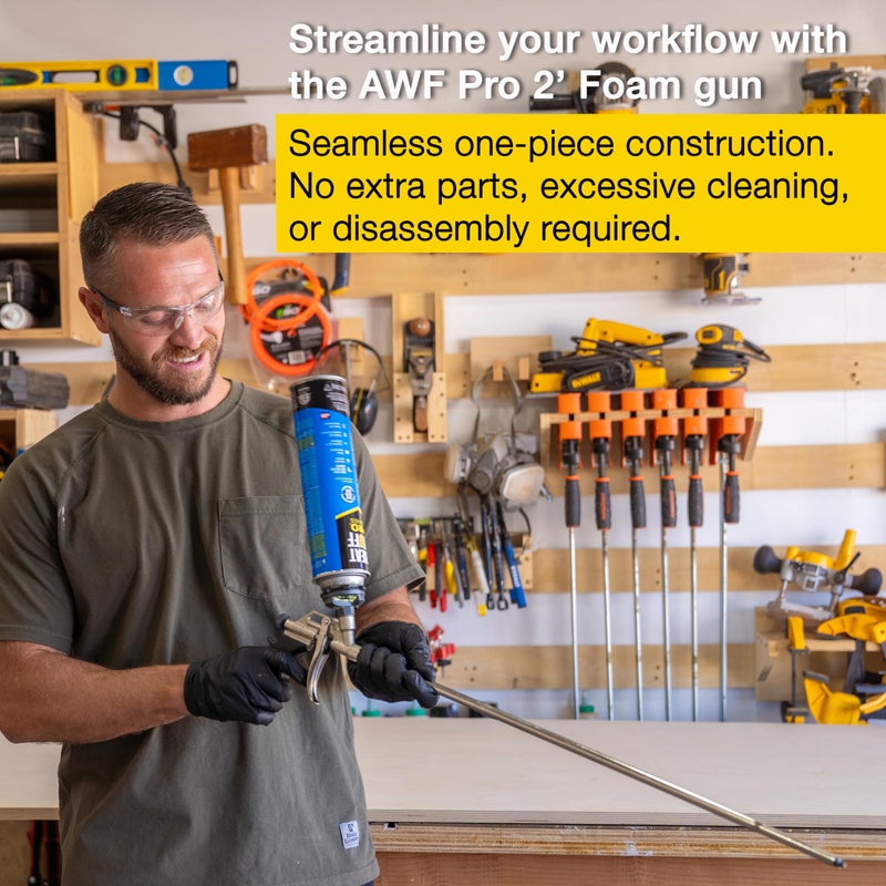 AWF PRO Spray Foam Gun, 2' Long Nozzle, PTFE Non Stick Basket, High Precision Foam Insulation Gun with One Hand Adjustment - Image 4