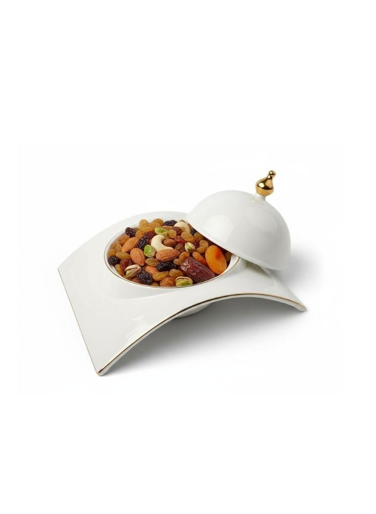 Single Dome Ceramic Snack Holder with Gold Rim